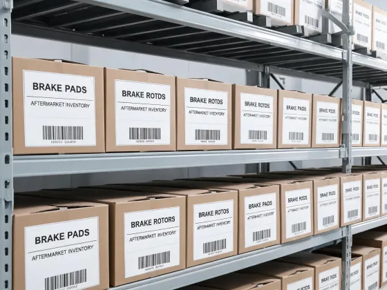 Warehouse brake parts labels and cartons